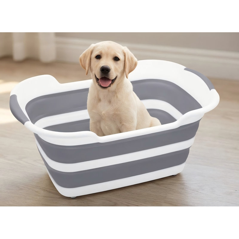 Baignoire polyvalente pour animaux 7,1 gallons / 27 L, avec trou de drainage et collecteur de poils d'animaux, panier à linge portatif et rangement