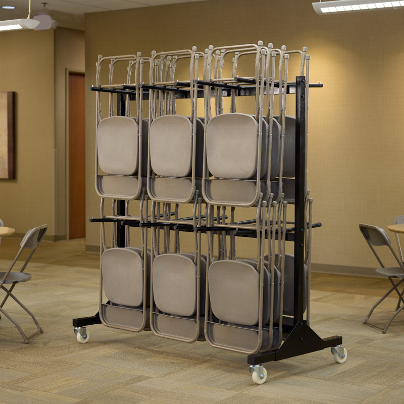 Black Powder-Coated Steel Folding Chair Trolley - 84 Chair Capacity