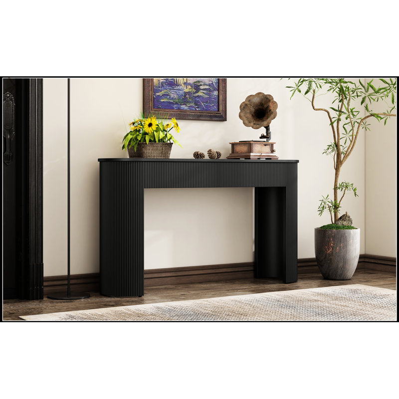 Elegant Fluted Entryway Table With 2 Drawers, Modern Console For Stylish Storage And Display In Living Rooms, Black