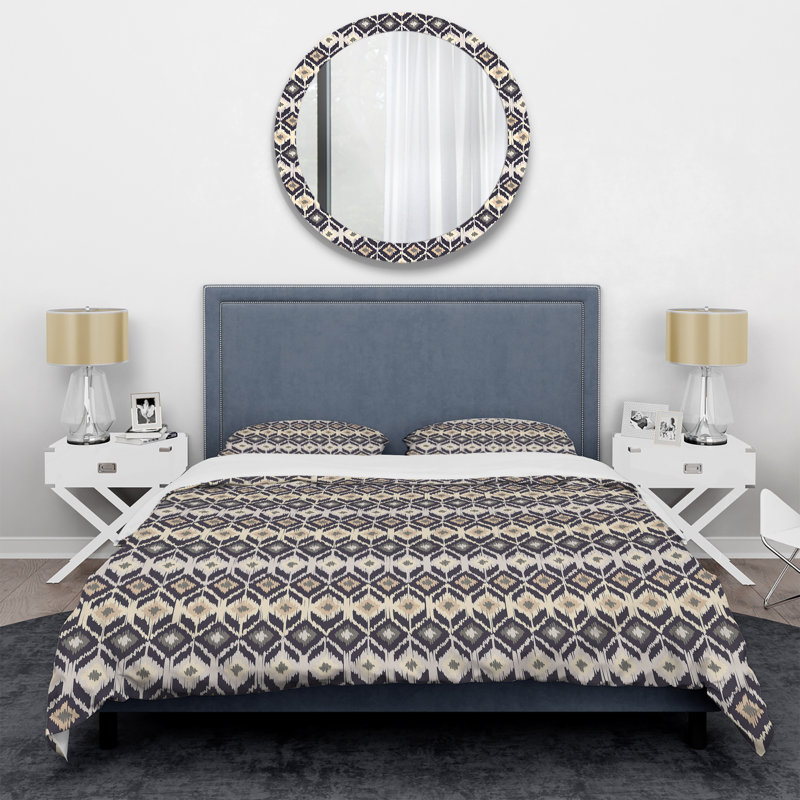 Ensemble de housse de couette à motif crème et doré, Housse de couette pour grand lit et 2 taies décor