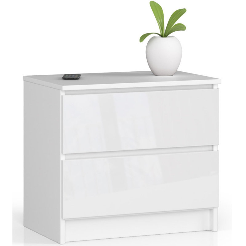 Eldrid 60cm W 2 - Drawer Chest of Drawers, White Gloss