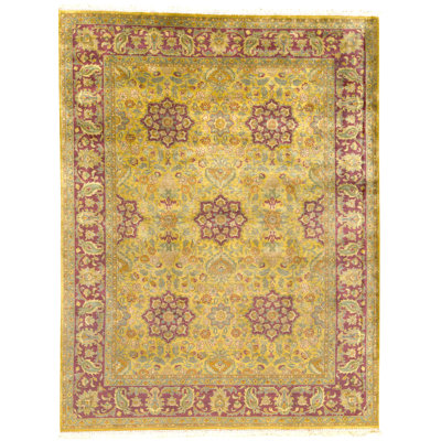Hand Knotted Wool Oriental Area Rug in Black And Gold