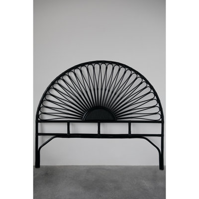 Rattan and Reclaimed Wood Queen Size Sunburst Headboard