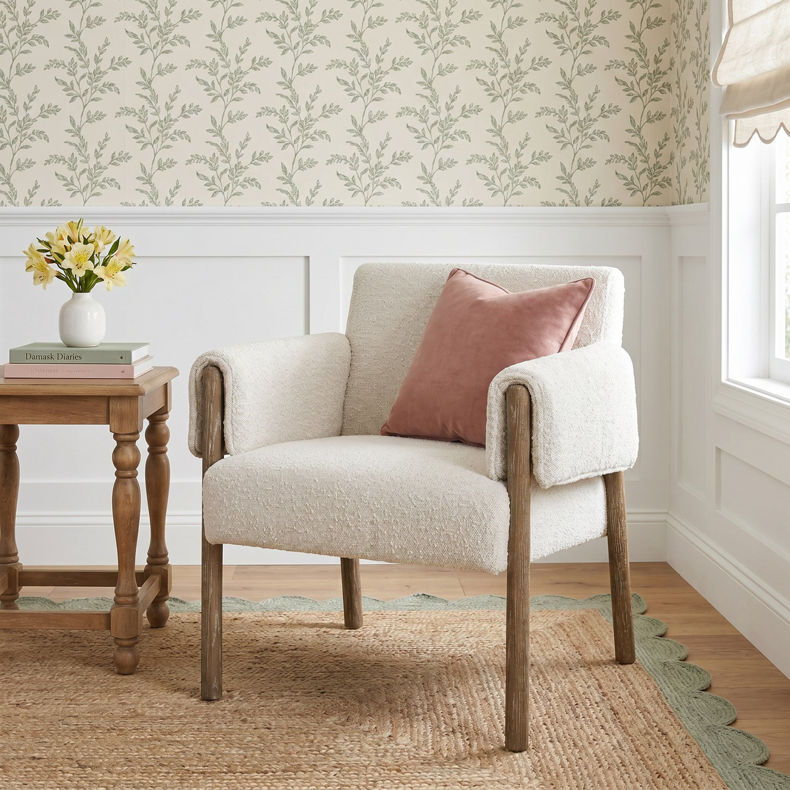 Decollete Armchair, Cream Cotton Twill, Brown