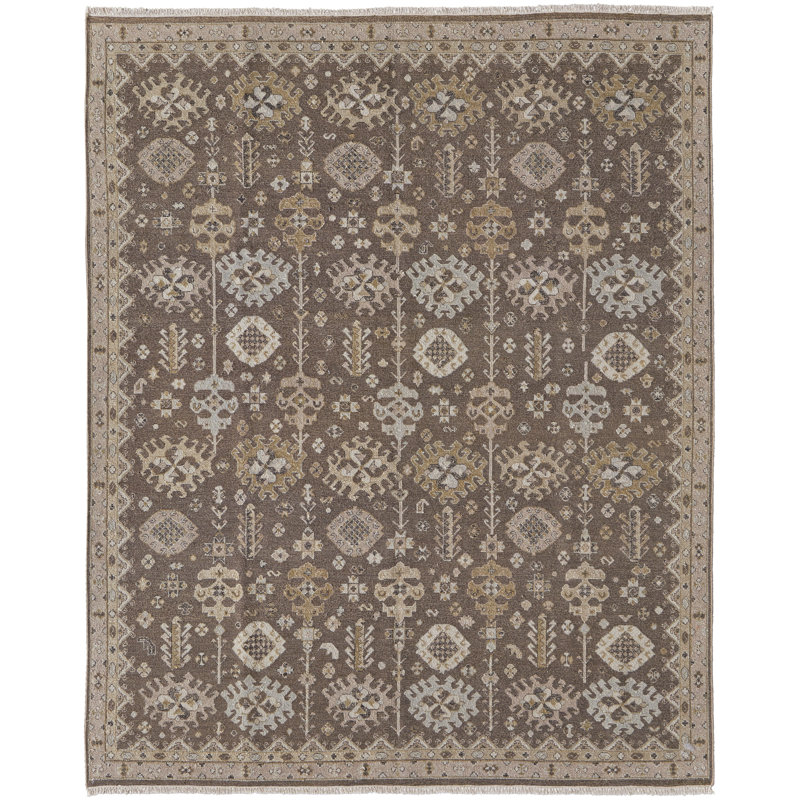 Tapis oriental en laine noué à la main brun / ivoire, Rectangle 2 pi x 3 pi