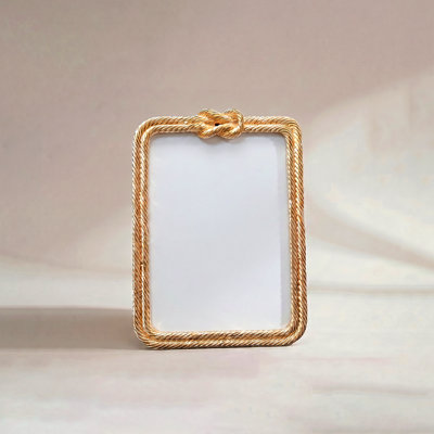 Gold Rope Knot Picture Frame – Decorative Twisted Metal Photo Frame, Antique Gold Finish, Fits 4×6 or 5×7 Photos, Tabletop Display with Easel Back