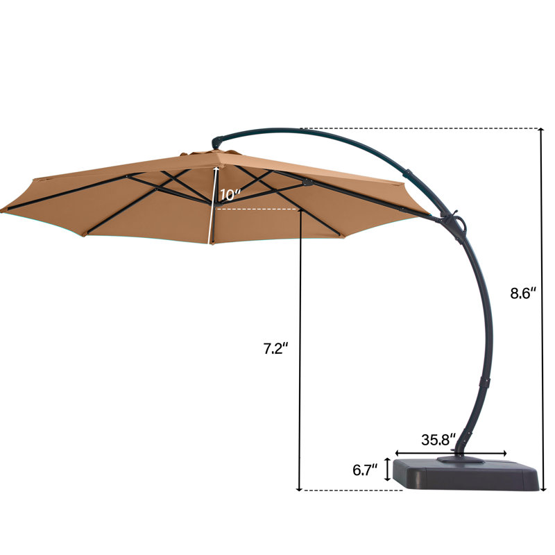 Parasol de patio décalé 10 pi avec base Yardgrace, rotation à 360 ° et inclinaison réglable, résistant aux rayons UV et à l'eau