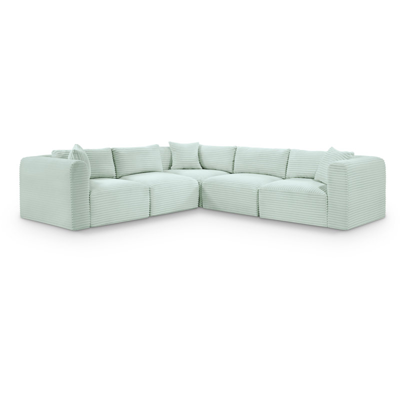 Canapé modulaire en L Carmean Performance, Velours côtelé texturé velours menthe, 2 sans accoudoirs, 3 en coin