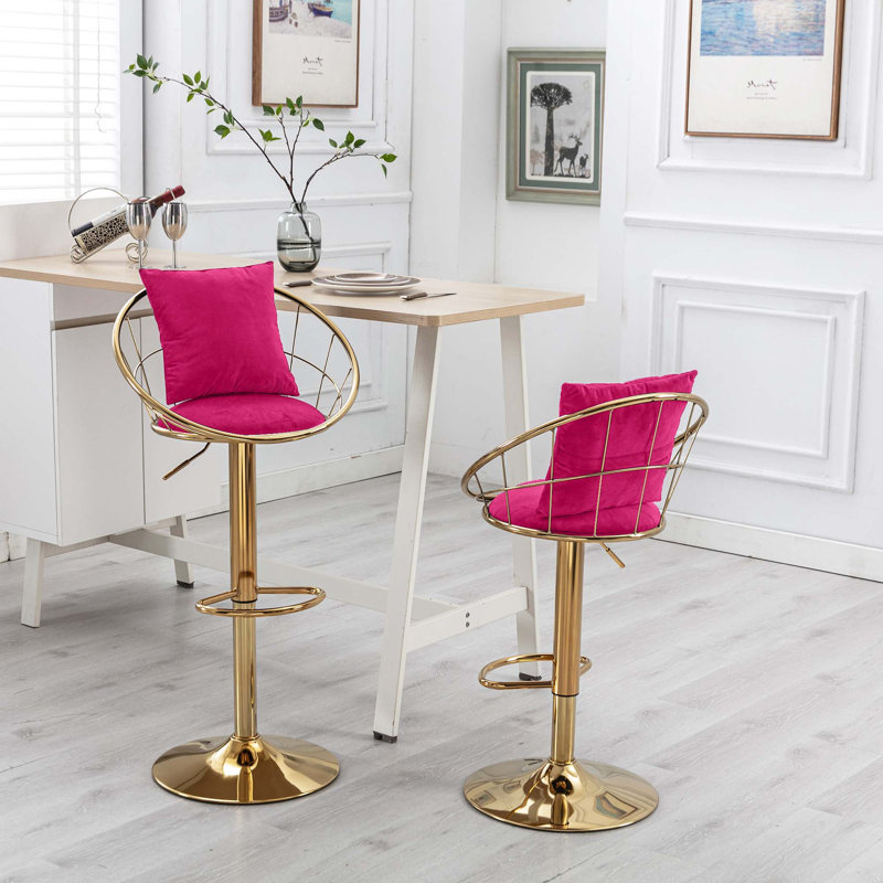 Swivel Upholstered Adjustable Height Counter Stool with Metal Frame, Rose Red