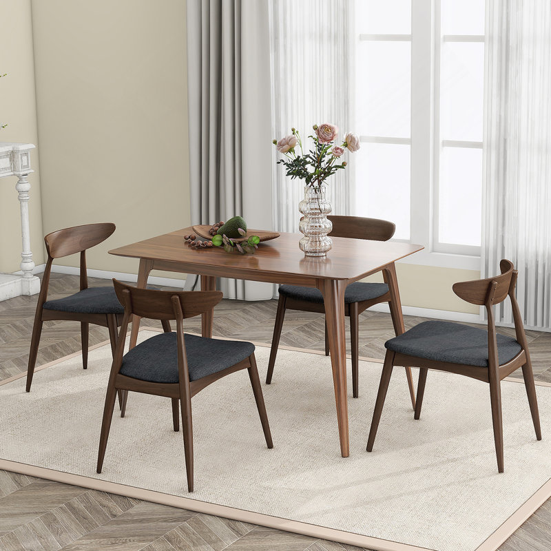 Ensemble de table de salle à manger 5 pièces, 1 table et 4 chaises d'appoint, Gris anthracite / noyer