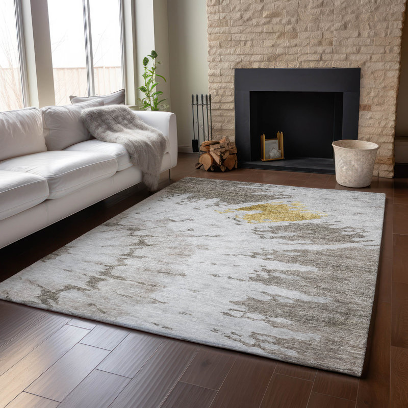 Red Rectangular 5' x 7' Washable Synthetic Rug