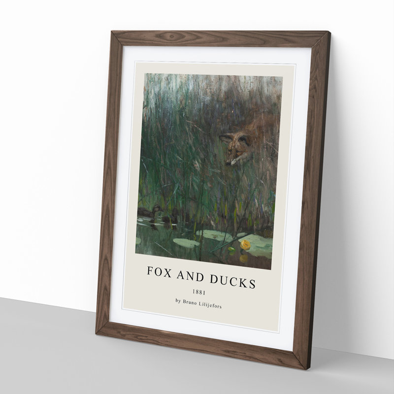 Fox Stalking Ducks 1 Piece Single Picture Frame Wall Art, 36cm H x 27cm W x 2cm D, Walnut Framed