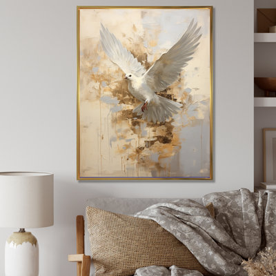 Minimalisme beige et colombe dorée sur toile