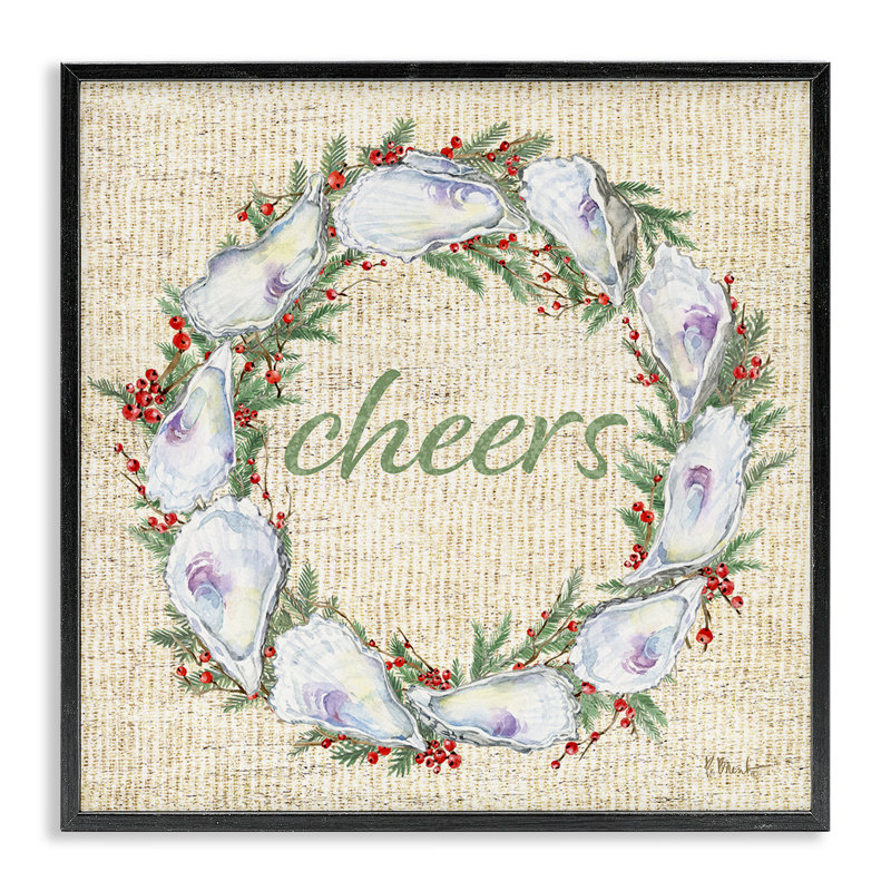 «Shells & Holly Wreath», art de la giclée encadrée par Paul Brent, Giclée encadrée noir minuit, H 12 po x l 12 po
