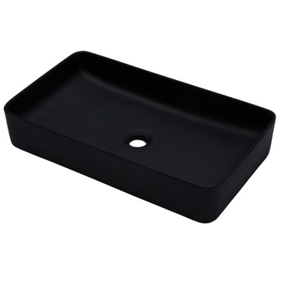 24"x13.5" Black Ceramic Rectangular Vessel Sink For Bathroom, Classic Design With Arc, Acid - And Stain Modern Arc Design,