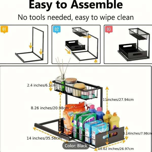 Support de cuisine 1/2 pièces pour l'organisation et le rangement de l'évier, rangement sous l'évier, support coulissant pour armoire coulissante, tiroir coulissant en métal, support pour armoire de réfrigérateur de cuisine, si