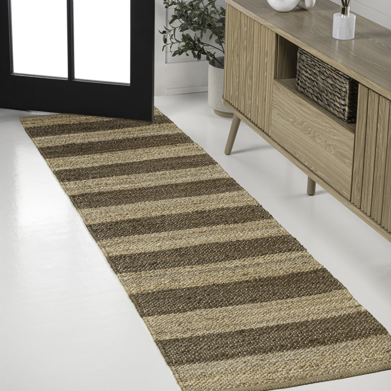 Zemple Rustic Farmhouse Woven Jute Stripe Natural/Brown Rug, Tapis de couloir 2 pi x 8 pi