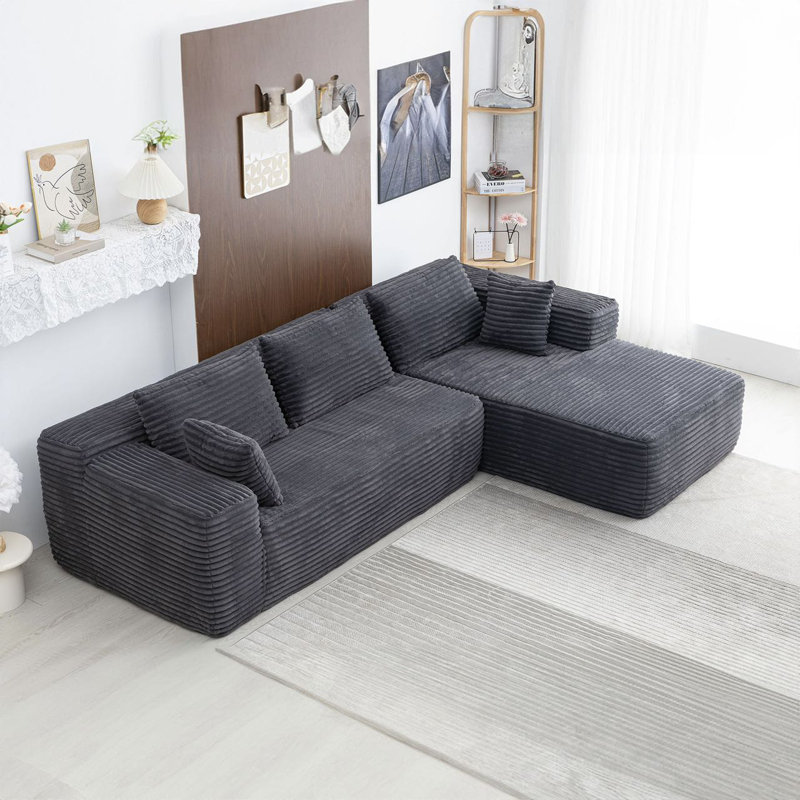 Modern  Ribbed Sectional Sofa, Right Hand Facing