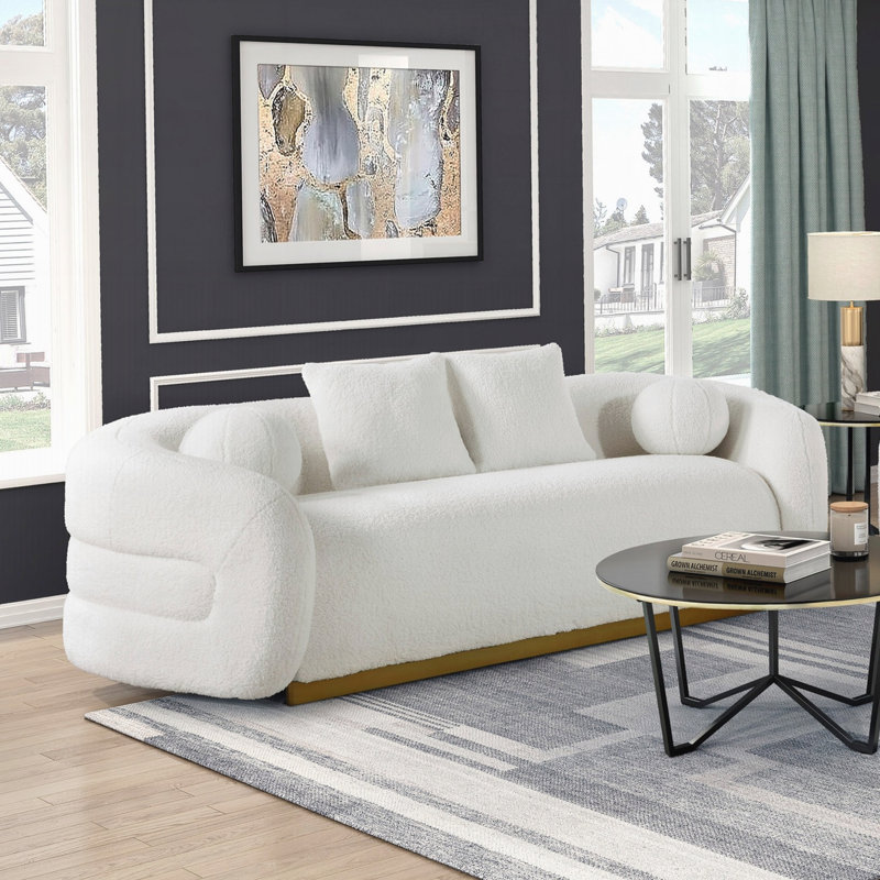 Luxueux canapé de salon avec coussins en tissu d'ameublement en tissu d'ameublement doré blanc