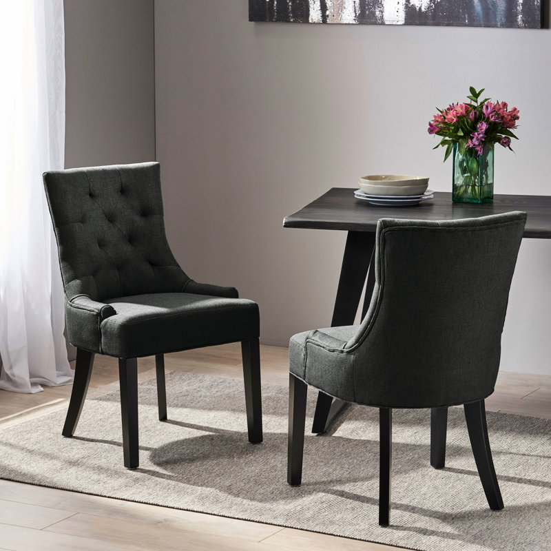 Chaise de salle à manger rembourrée gris foncé 2 - contemporain, capitonnage sans couture à losanges, pieds fuselés, assemblage requis de 2 chaises modernes avec et