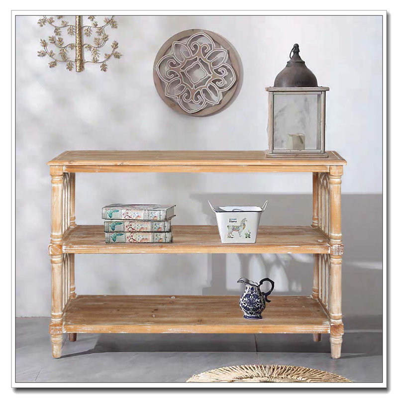 Console rustique à 3 niveaux avec détails d'inspiration gothique, table d'entrée en bois longue de 47,24 po