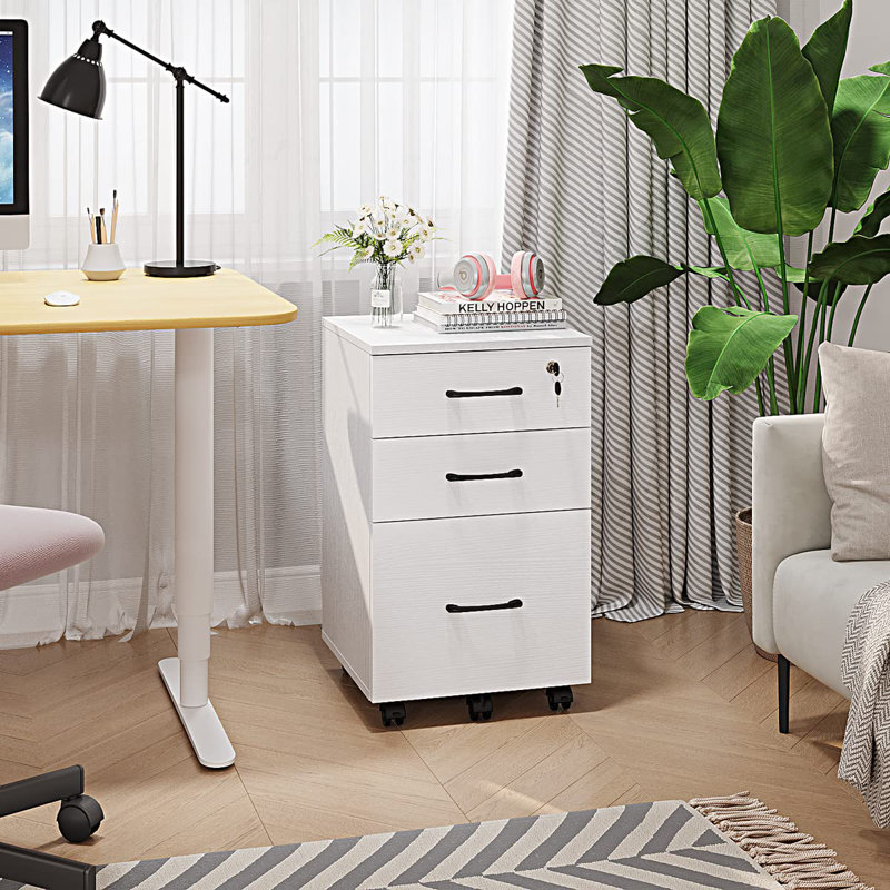 Classeur mobile en bois 3 tiroirs, Blanc