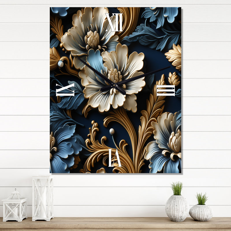 Horloge murale bleue à motif victorien baroque bleu I, Moyen
