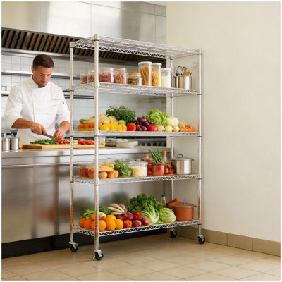 Heavy Duty 5 Tier Wire Shelving Unit Multi purpose metal storage rack 1650 lbs Capacity Steel Storage Shelves Adjustable Metal Shelf with Wheels and Levelling Feet for Garage Kitchen Warehouse