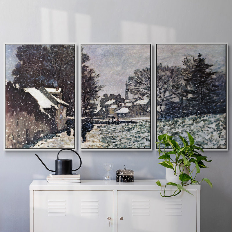 «Snow at Argenteuil» par Monet, reproduction sur toile flottante 3 pièces, H 36 po x l 75 po x P 2 po, Blanc