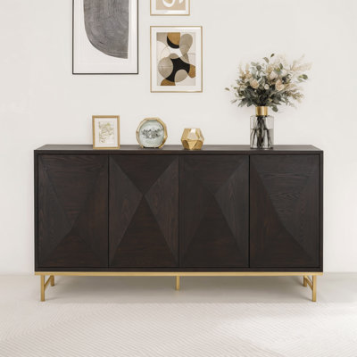 Eugene Modern Glam Sideboard With Geometric Faceted Doors And Gold Metal Base by Mercer41