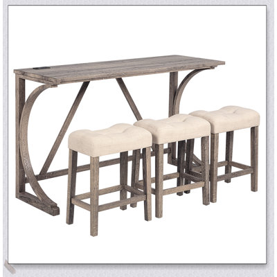 Ensemble de table de bar 4 pièces avec prise de courant, tabourets rembourrés pour les salons et salles à manger modernes, idéal pour les petits espaces et les usages multiples