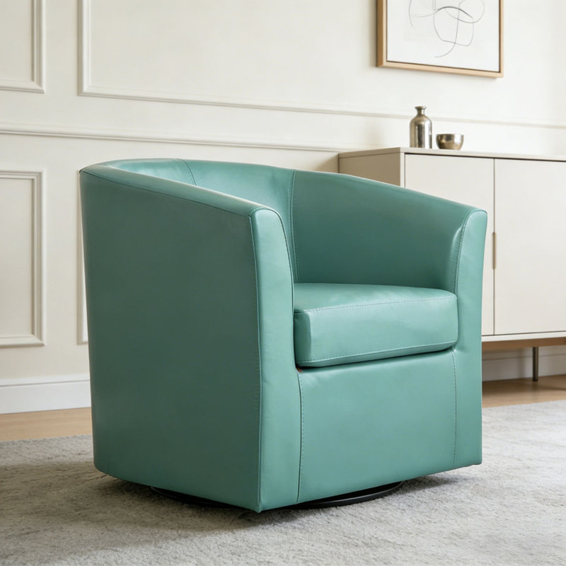 Faux Leather Swivel Barrel Chair, Turquoise