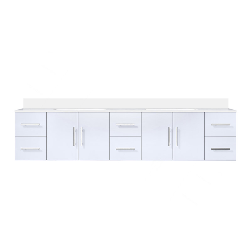 Meuble-lavabo double blanc lustré 84 po X P 22 po D, avec plateau en marbre de culture, H 19 po x l 84 po x P 22 po
