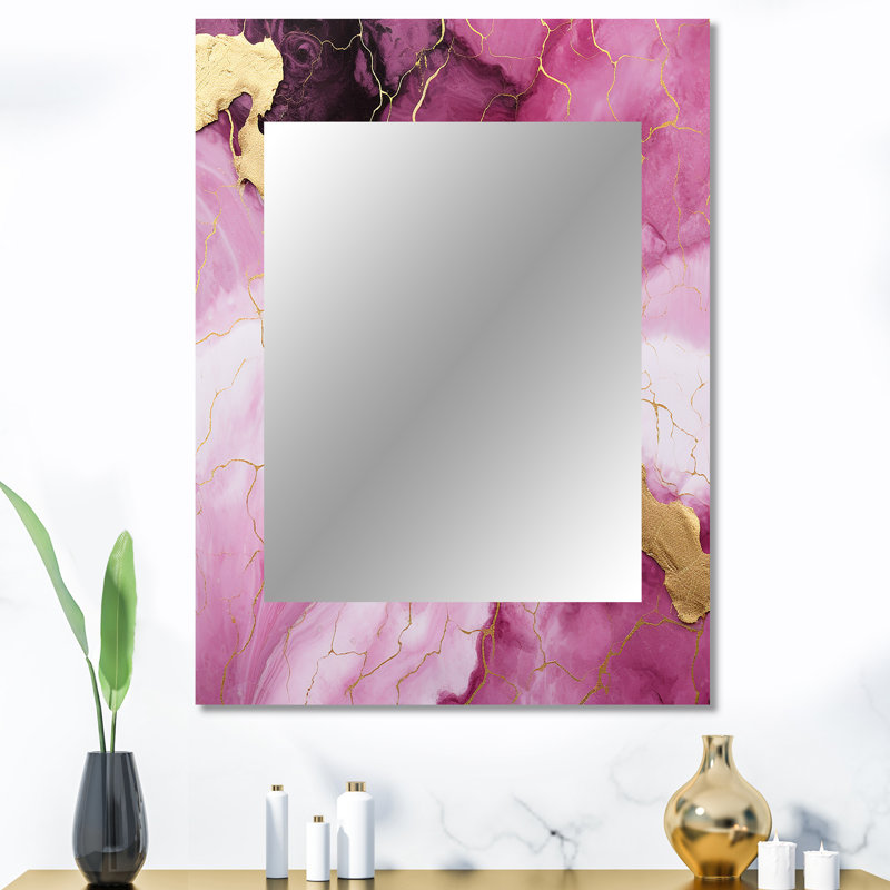 Pink and gold Marble Essence IV - Marble Unique Mirror, Pink Large Wall Mirror, Printed Metal Art, 40" x 30"