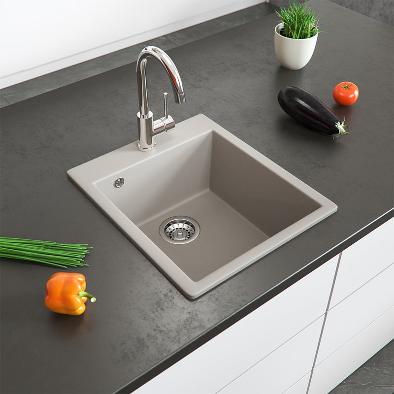 Dakota Fields Brucknell 500mm W Single Bowl Granite Kitchen Sink with 1 Faucet Hole, Beige