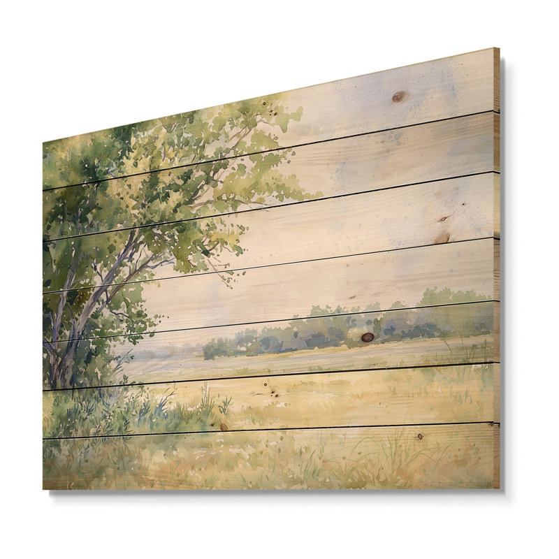 Texas Coast Meadows I - Décoration murale paysage moderne sur bois de pin naturel, H 24 po x l 32 po