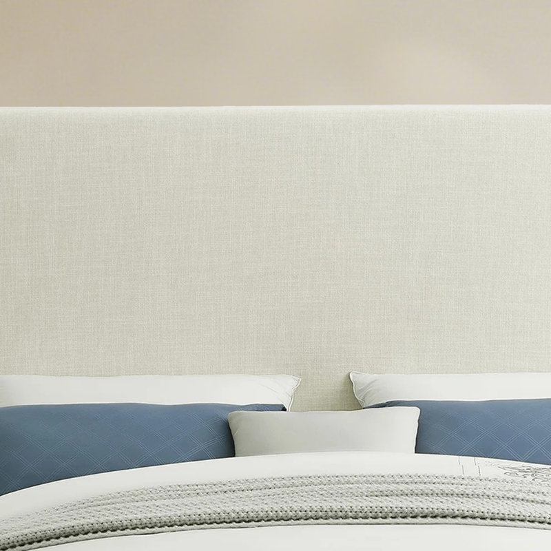 Tête de lit capitonnée tapissée à oreilles, tête de lit en bois massif avec pieds en bois, tête de lit à hauteur réglable de 47 po à 63 po, tête de lit en tissu au design moderne, beige