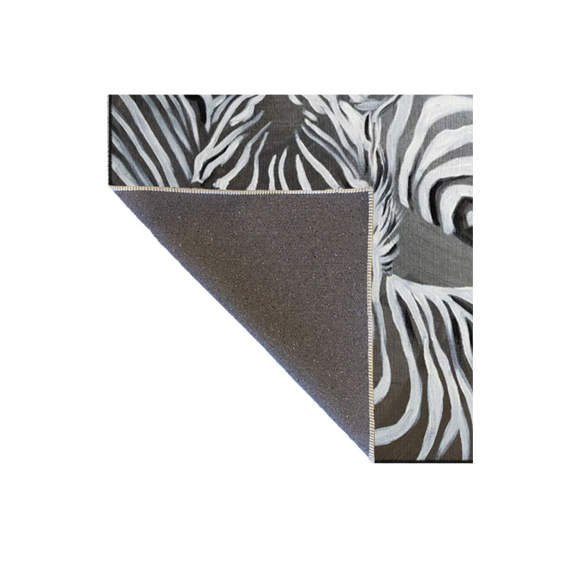 Tapis décoratif tissé à motif zébré lavable à la machine, Carré 3 pi 3 po