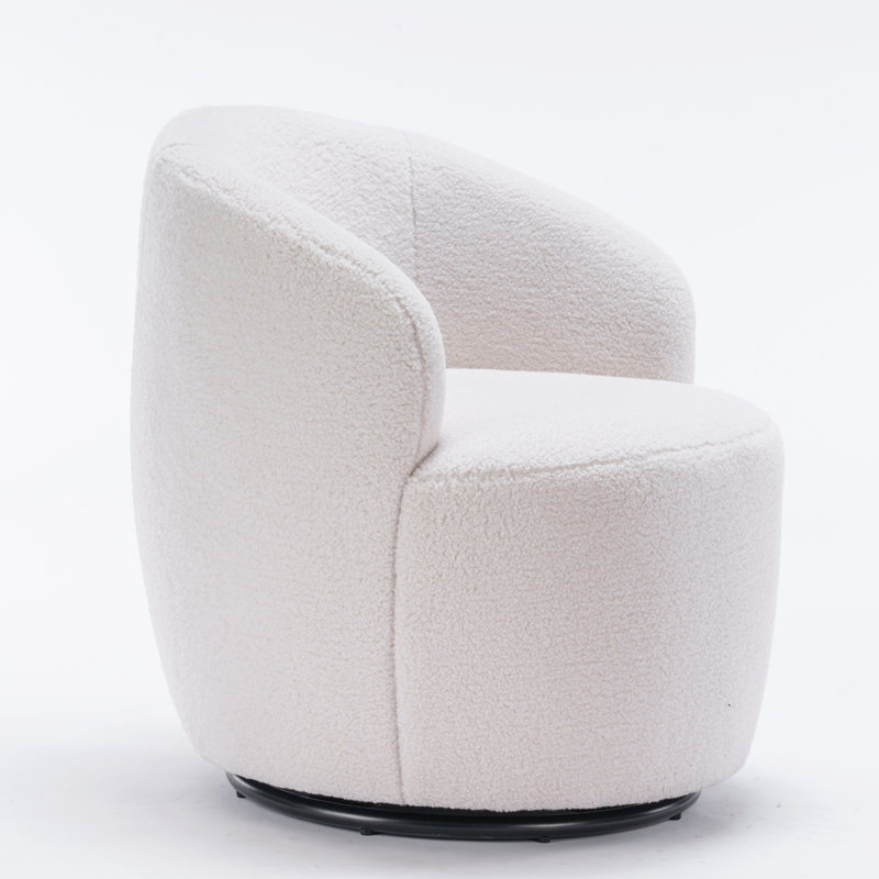 Fabric Swivel Accent Armchair Barrel Chair With Powder Coating Metal Ring, Ivory Polyester