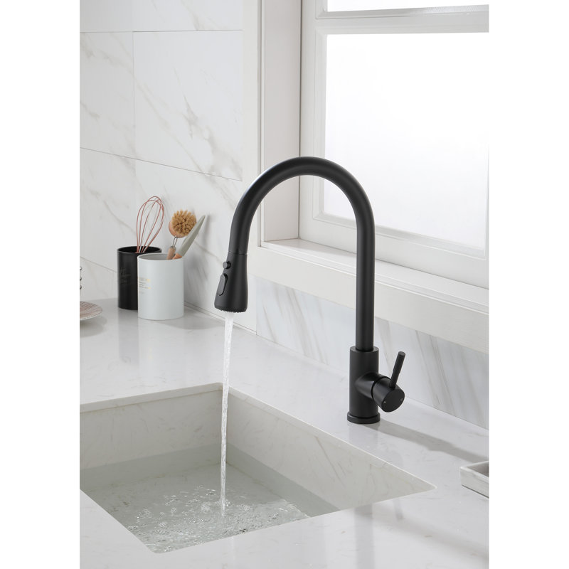Modern Pull-Out Spray Kitchen Faucet In Matte Black, Stainless Steel Material For Long-Lasting Use And Style With Pull Out Spray, Black Steel, Single Easy Control Of Water Flow Temperature