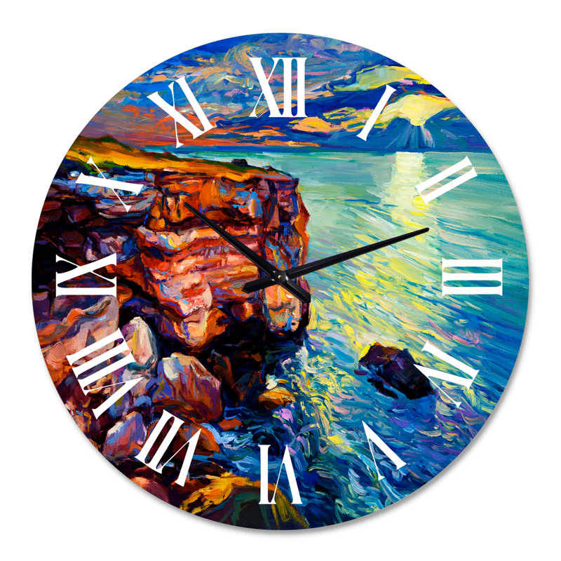 By The Cliffside Ocean View Impression - Horloge murale traditionnelle, Grand