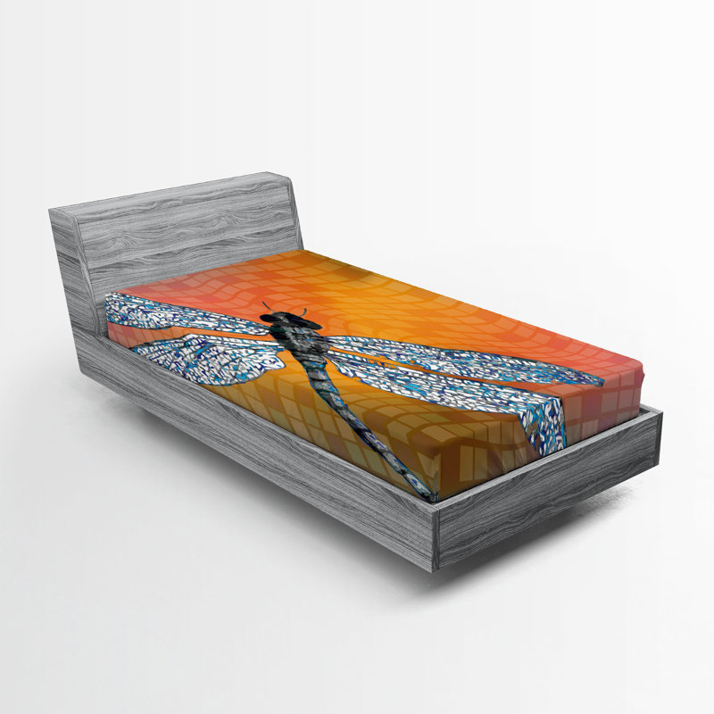 Multicolore Ambesonne, ensemble de 2 drap-housse orange Drangonfly, Ensemble literie pour lit simple