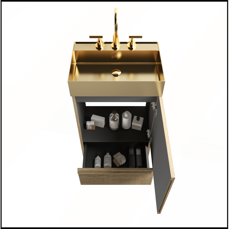 Meuble-lavabo à rayures en chêne clair Gada, Chêne clair