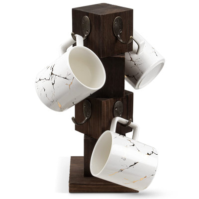 Coffee Mug Holder, Mug Tree, Wooden Cup Rack With 8 Hooks, (Rustic Brown)