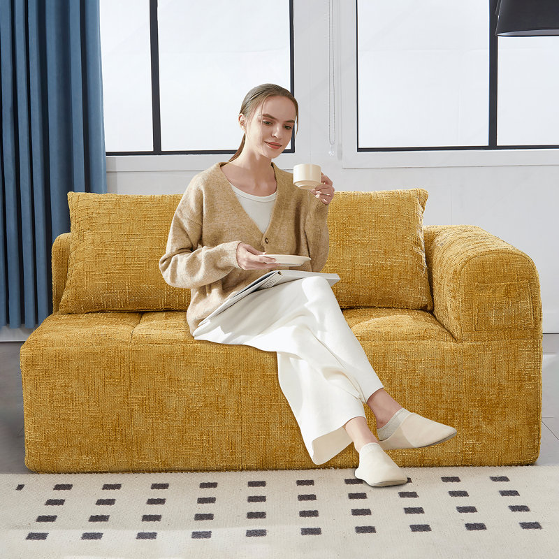 Canapé-lit en chenille confortable et confortable pour la détente et le style dans n'importe quelle pièce, Jaune