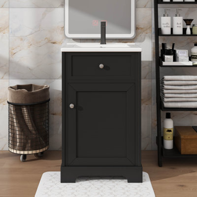 Meuble-lavabo contemporain de 20 pouces avec lavabo en céramique et tablette intérieure personnalisable