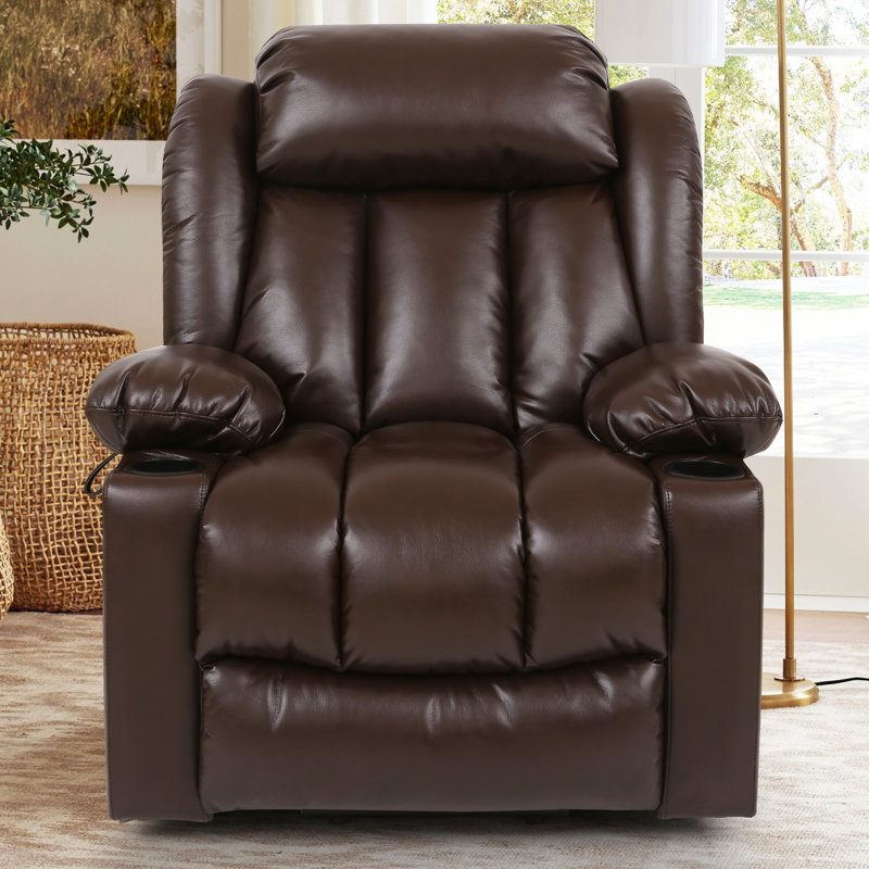 Power Lift Recliner Chair with Heat & Massage, Leather Recliners with Cup Holder, USB Charge, for Living Room (Brown), Brown
