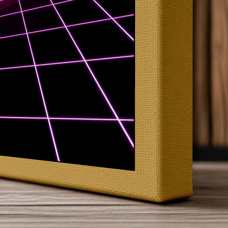 Neon Horizon Retro - Wrapped Canvas, 36x24 - 91.4 x 61.0 cm, Ochre Border