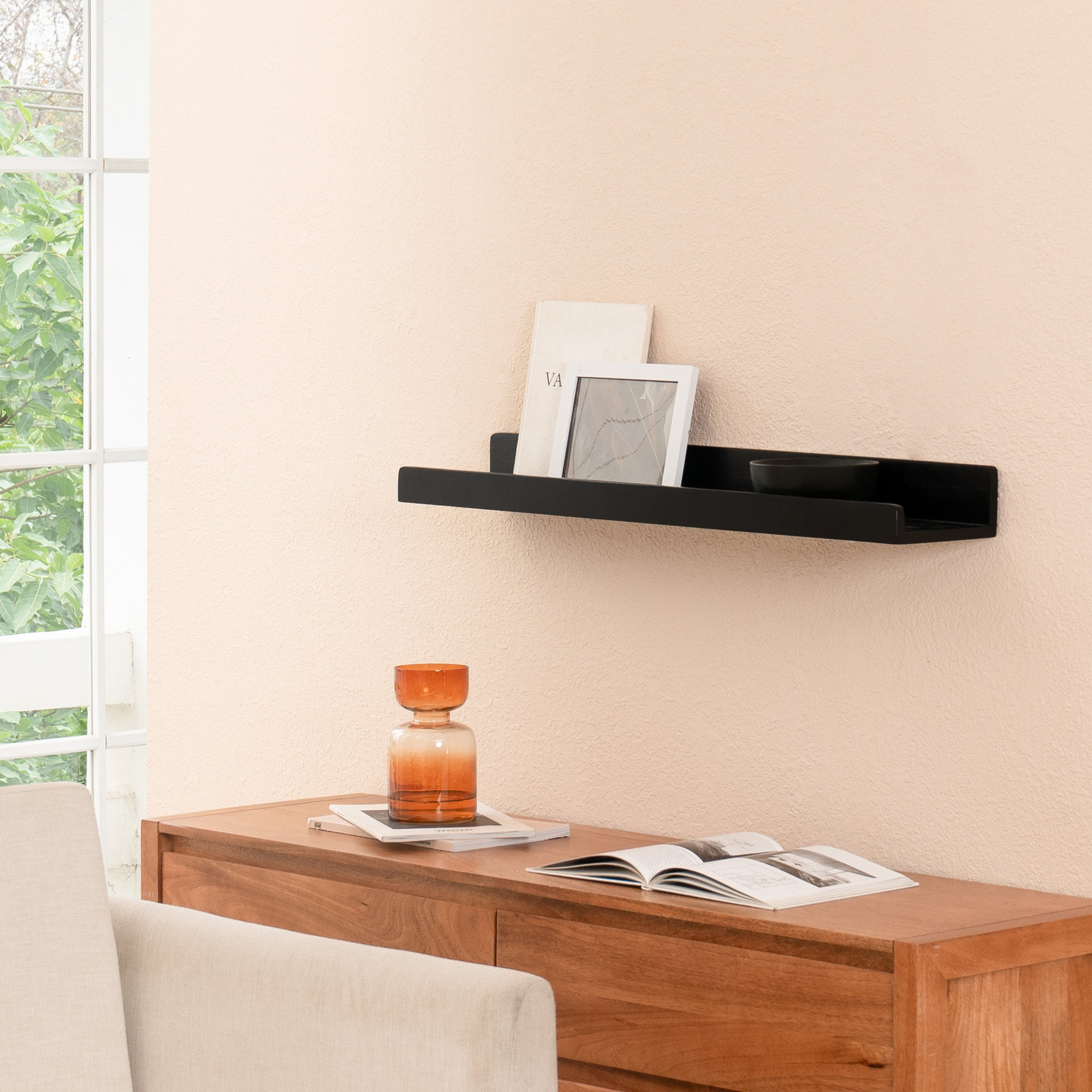 Dezerea Lipped Wall Mounted Shelves, 3.5" H x 36" W x 7.25" D, Black
