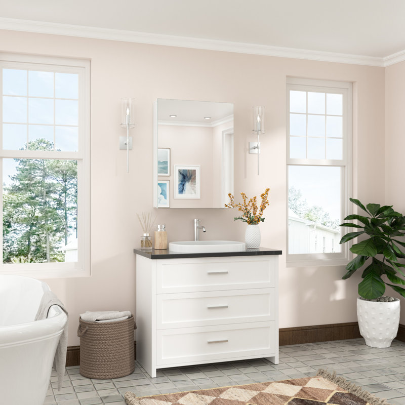 Husai Recessed or Surface Mount Aluminum Frameless Medicine Cabinet With Mirrored Door and Adjustable Shelves, White